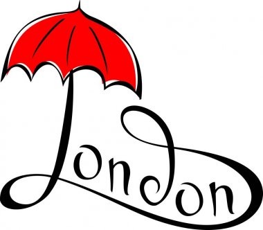 London. Lettering. Hand drawn vector illustration, design, postcard, logo. Umbrella.Vector. clipart