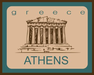 Seyahat. Yunanistan'a Atina şehir gezisi. Kroki. Parthenon.The tasarım konsepti turizm endüstrisi için. Vektör çizim.