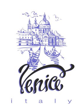 Seyahat. İtalya gezisi. Venedik şehir. Kroki. Turizm endüstrisi için tasarım konsepti. Vektör çizim.