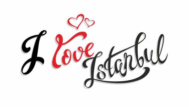 İstanbul seviyorum. Lettering.Travel. Türkiye. Turizm endüstrisi için tasarım konsepti. Vektör çizim.