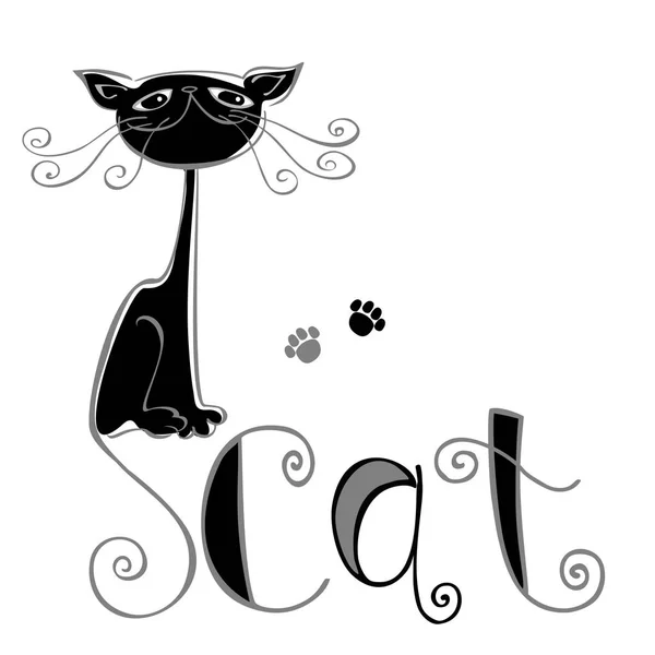 Gato Negro Letras Ilustración Imprime Las Patas Del Gato Concepto — Archivo Imágenes Vectoriales