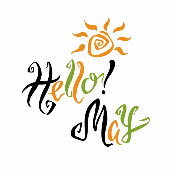 Hello May Lettering Greeting Spring Month Vector — Stock Vector