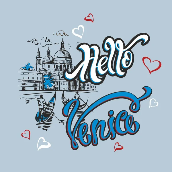 Hola Venice Cartas Viajar Italia Boceto Concepto Diseño Para Industria — Vector de stock