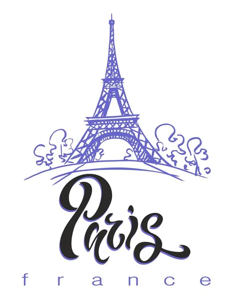 Podróży Wycieczka Francja Paryż Literowanie Szkic Wieży Eiffla Koncepcja Dla — Wektor stockowy