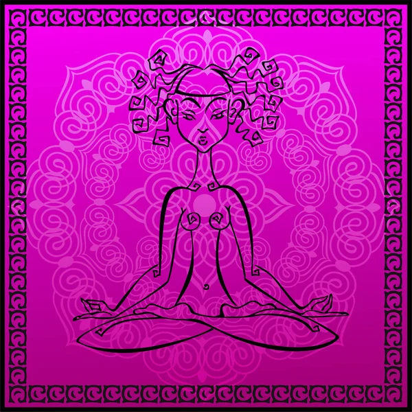 Meditación Esotérico Chica Medita Esterilla Yoga Mandala Vector — Archivo Imágenes Vectoriales