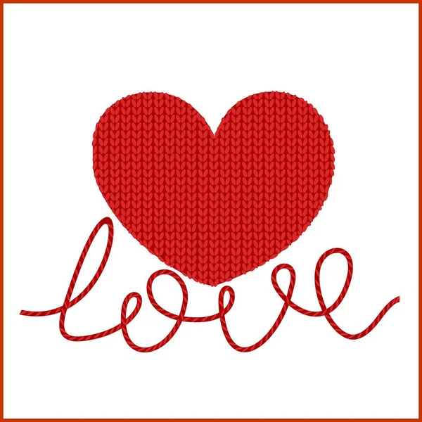 Dzianiny Wzór Czerwonym Sercem Walentynki Projekt Miłość — Wektor stockowy