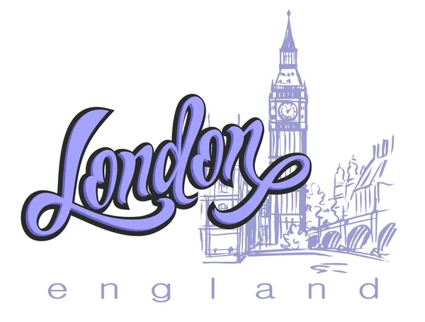 Путешествие Поездка Англию Лондон Письмо Скетч Биг Бен Концепция Дизайна — стоковый вектор
