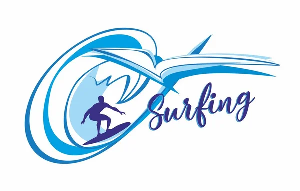 Surf Surfista Letteratura Logo Ora Riposare Viaggiare Paesaggio Marino Saluta — Vettoriale Stock