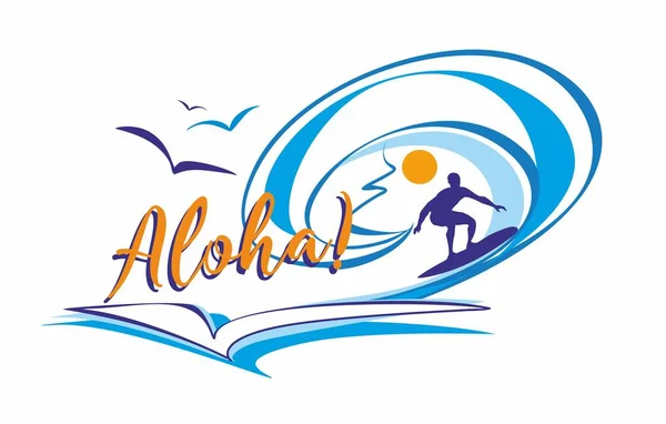 Aloha Surfista Letteratura Logo Ora Riposare Viaggiare Paesaggio Marino Saluta — Vettoriale Stock