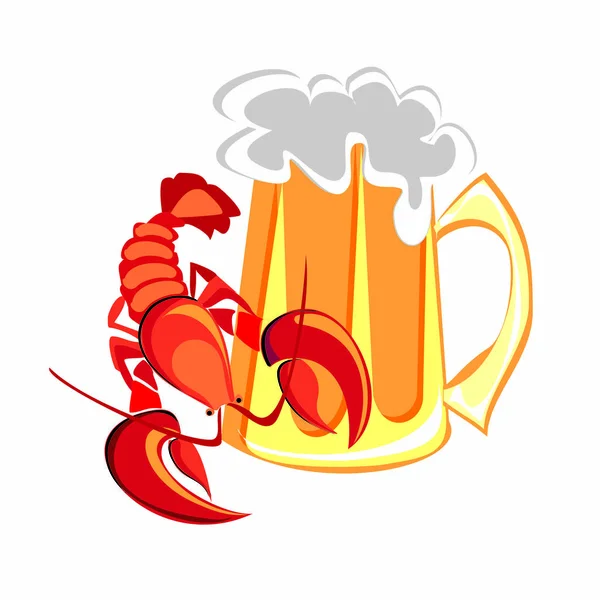 Lobster Cancer Beer Mug Beer Design Gastronomy Beer Advertising Vector — Stock Vector