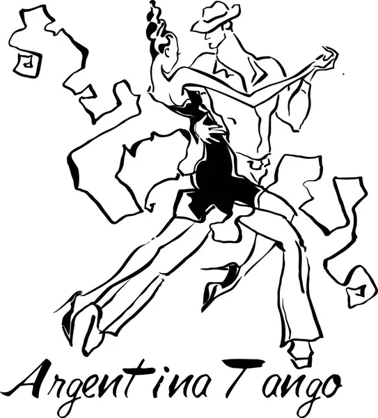 Partner Dance Tango Man Woman Dancing Argentine Tango — Stock Vector