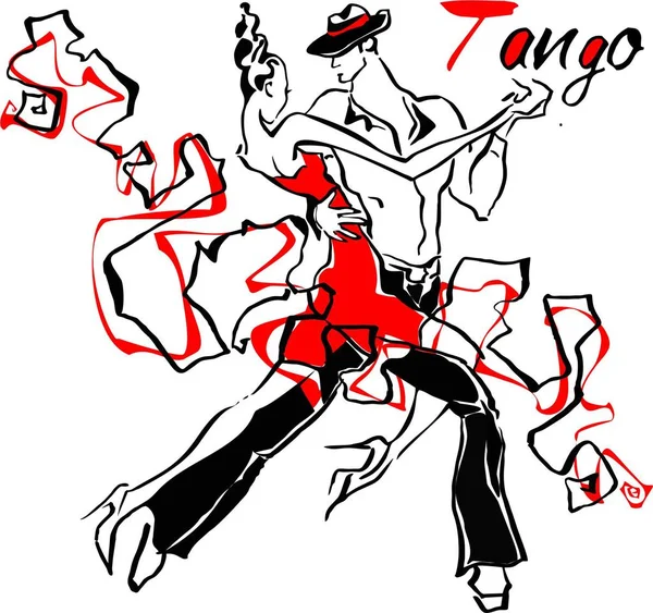 Baile Pareja Tango Hombre Mujer Bailando Tango — Vector de stock