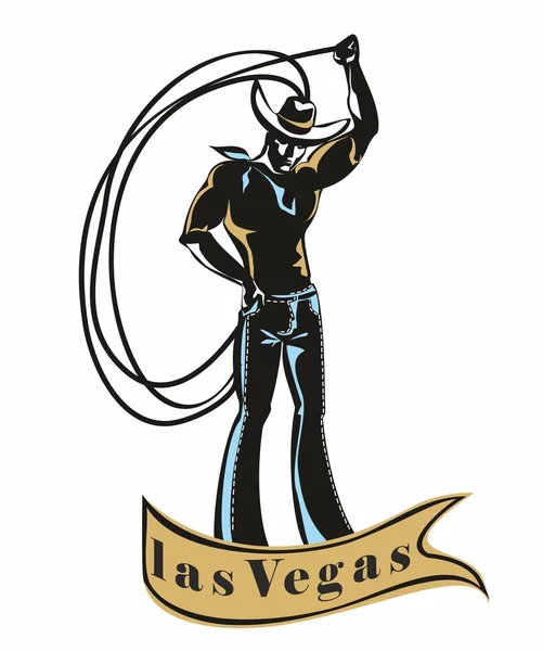 Las Vegas Cowboy Lasso Inbjudan Hälsningen Vindflöjel Tecken Western Vintage — Stock vektor