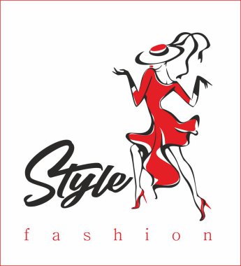Bir modeldir. Moda stil. Yüksek moda. Kırmızı elbiseli kız. Vektör.