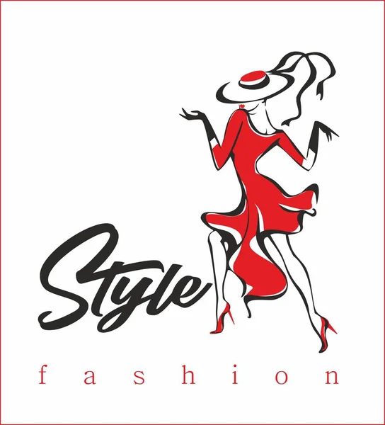 ファッション モデル ファッショナブルなスタイル ファッション性の高い 赤いドレスの女の子 ベクトル — ストックベクタ
