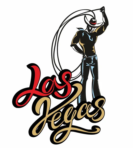 Las Vegas Inspirerande Bokstäver Cowboy Med Lasso Banner Inbjudan Till — Stock vektor