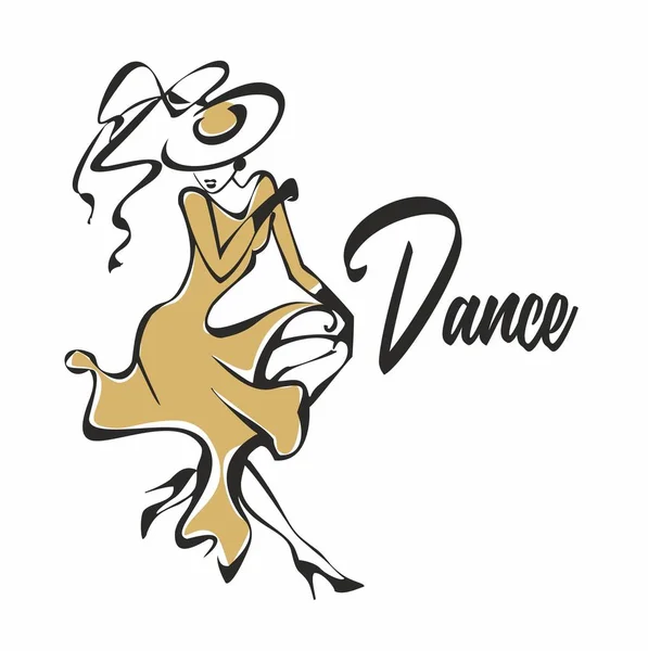 Une Danseuse Logo Industrie Danse Fille Dans Une Robe Chapeau — Image vectorielle