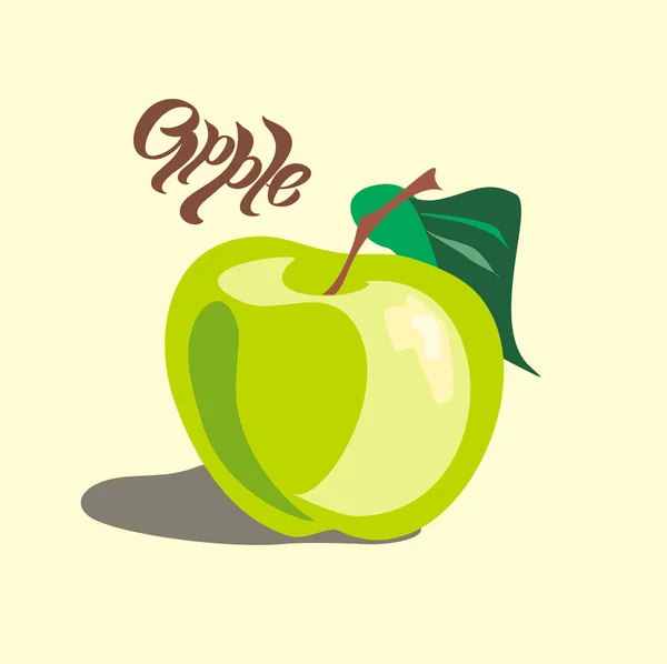 Fruta Manzana Atractivo Maduro Letras Green Vector Ilustración — Archivo Imágenes Vectoriales