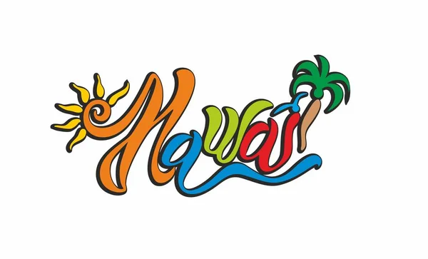Hawaii Cartoon Lettering Magnete Del Frigorifero Vacanze Resort Logo Vettore — Vettoriale Stock