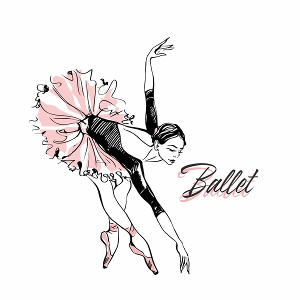 Ballerina Rosa Balletttutu Tänzer Einer Wunderschönen Pose Ballett Inschrift Vektorillustration — Stockvektor