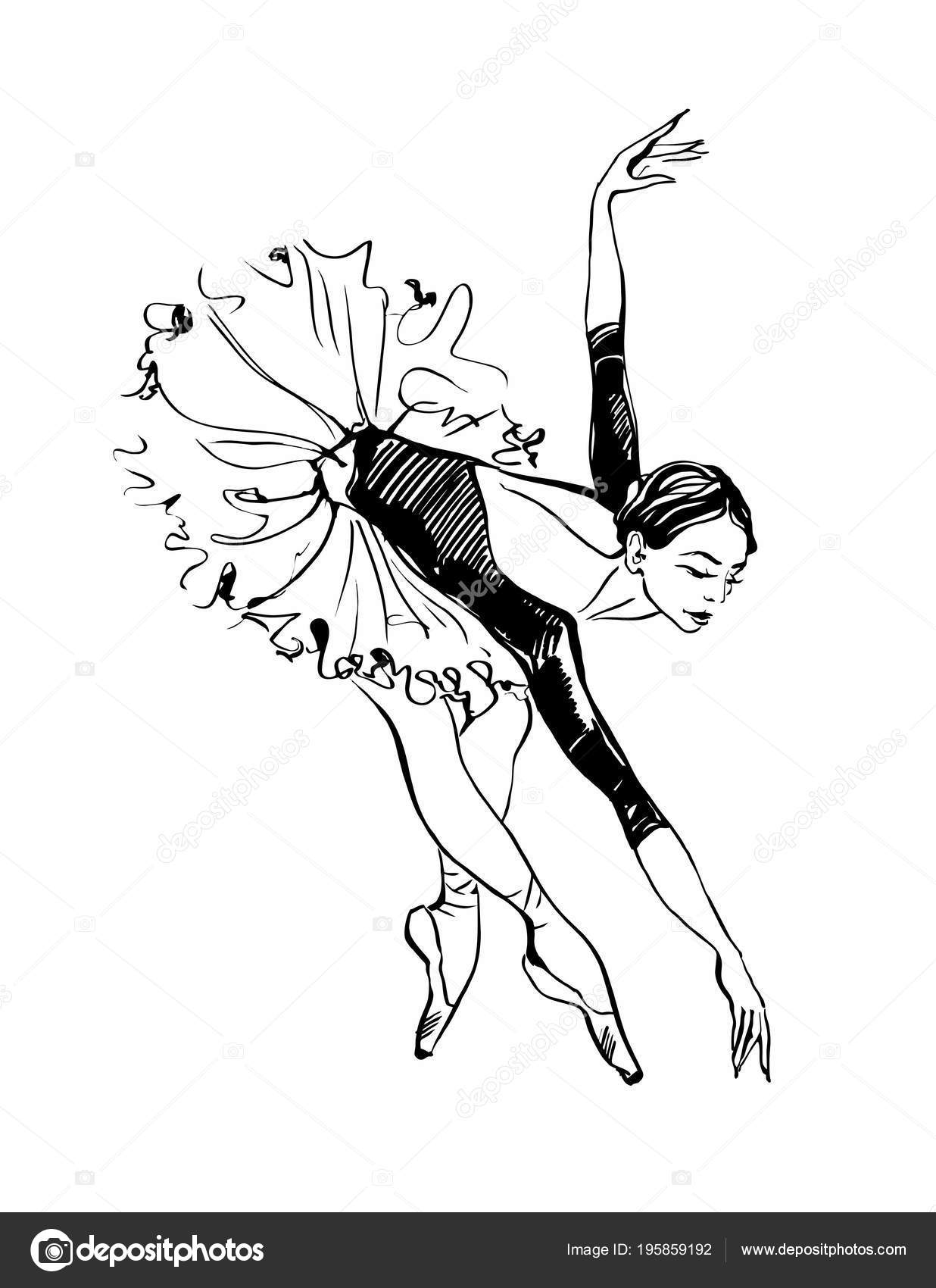 Bailarina De Ballet Mujer Color Dibujo Grabado Vector Ilustración.  Imitación De Estilo De Tablero De Rascar. Imagen Dibujada A Mano En Blanco  Y Negro. Ilustraciones svg, vectoriales, clip art vectorizado libre de