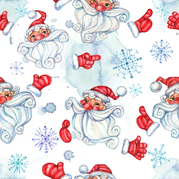 Christmas Seamless Pattern Merry Santa Claus Watercolor Technique — Stock Photo, Image