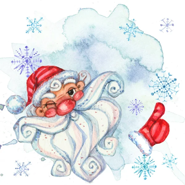 Akvarell Vykort Med Glada Jultomten Julen — Stockfoto