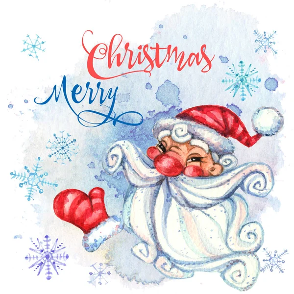 Cartolina Acquerello Con Allegro Babbo Natale Natale — Foto Stock