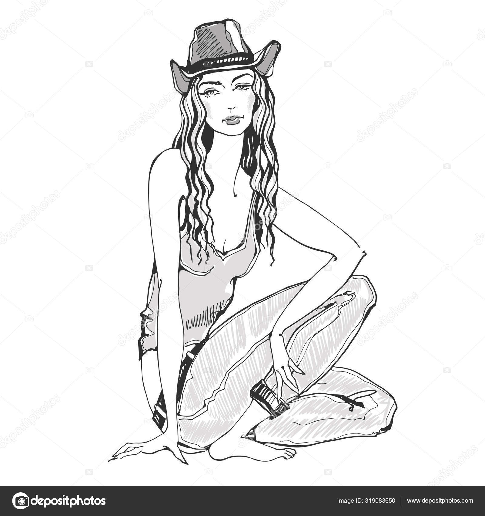 Girl model in a hat. Sketch. beauty style. Fashion - Stock Illustration  [54620174] - PIXTA