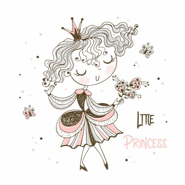 Doodle tarzında şirin küçük prenses. Vektör.