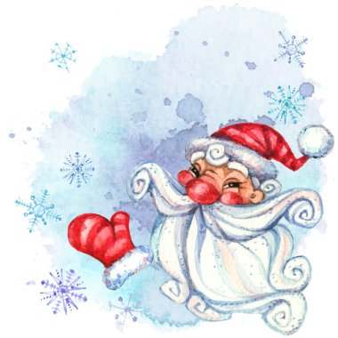 Mutlu Noel Baba ile suluboya kartpostal. Noel zamanı. Vektör