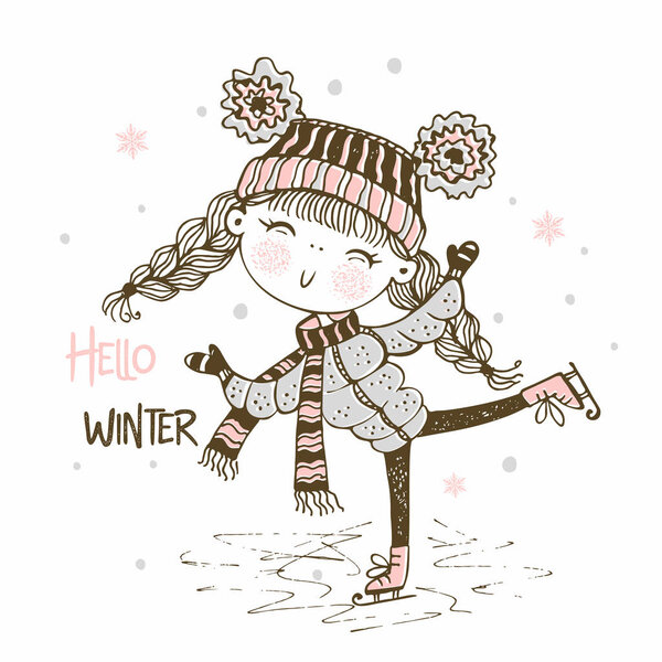 Симпатичная девушка в трикотаже. Привет зима. Вектор
.