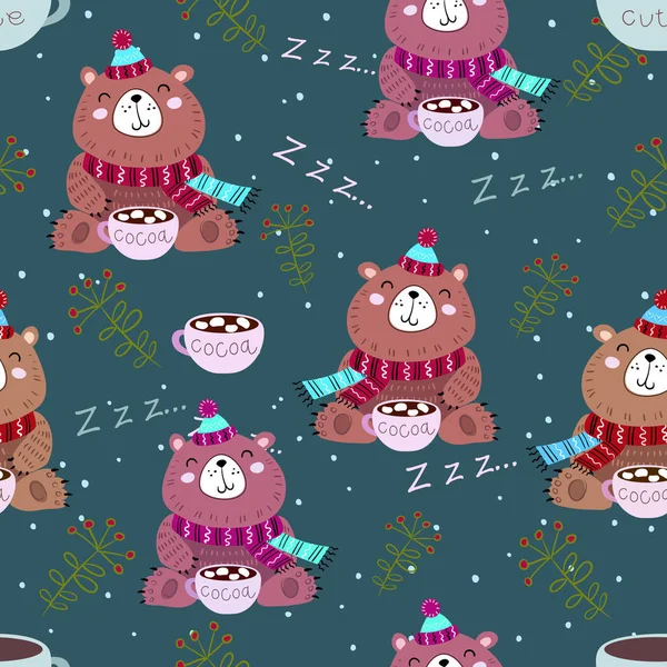 Бесшовный Рисунок Забавными Мишками Рождественский Декор Вектор — стоковый вектор