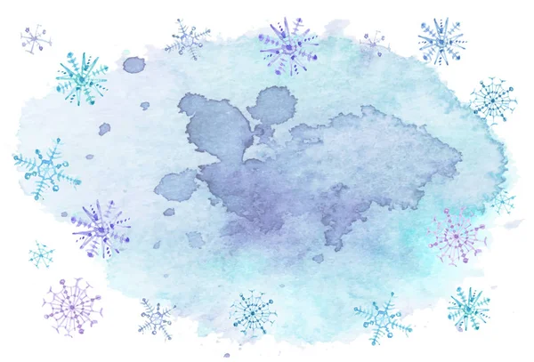 新年水彩画背景 雪花飘扬在天空中 — 图库矢量图片