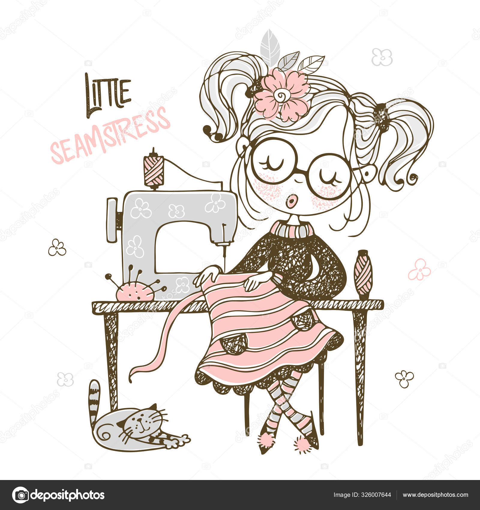 A woman dressmaker at sewing machine flat Vector Image