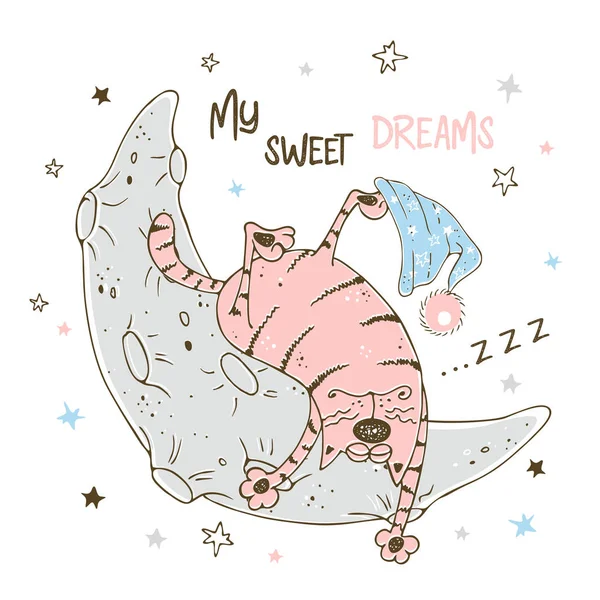 Cute Little Boy Sleeping Sweetly Moon Vector — ストックベクタ