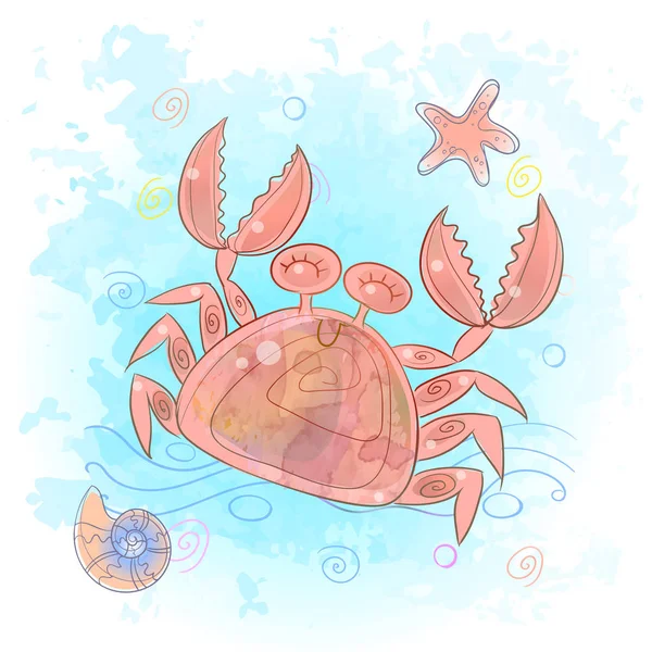 Roztomilý Krab Moři Mořský Život Vektor — Stockový vektor