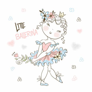 A cute little ballerina in a tutu poses beautifully. Vector.