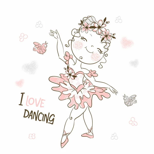 Une Jolie Petite Ballerine Dans Tutu Rose Danse Vecteur — Image vectorielle