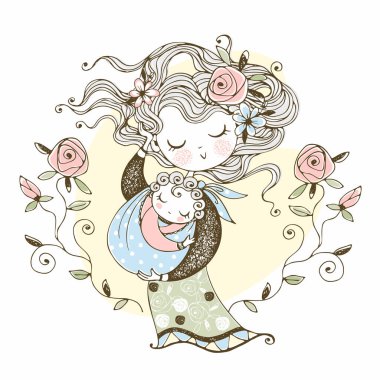 Anne bebeğini kollarında tutuyor. Anneler Günü. Vektör.