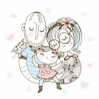 Mutlu bir aile. Anne, baba ve kız. Vektör.
