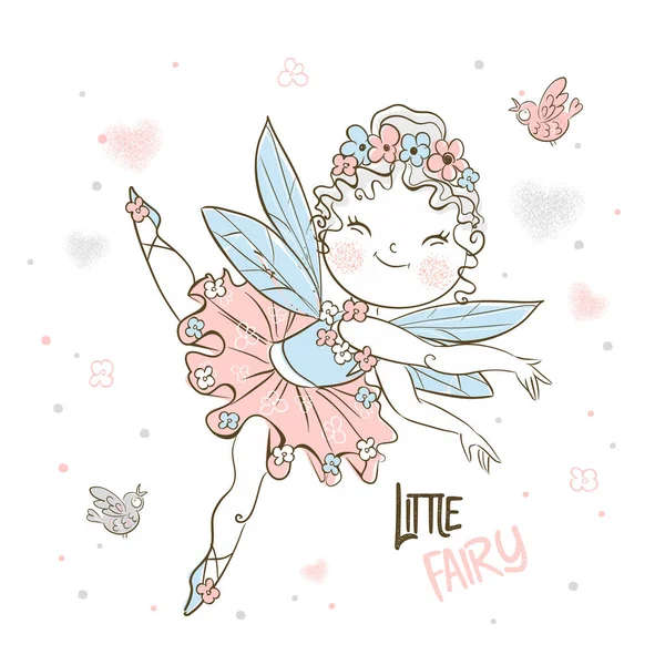 Cute Little Forest Fairy Flies Birds Vector — Stock Vector