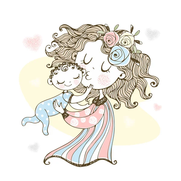 母親は赤ん坊を腕に抱えている 母の日だ ベクトル — ストックベクタ