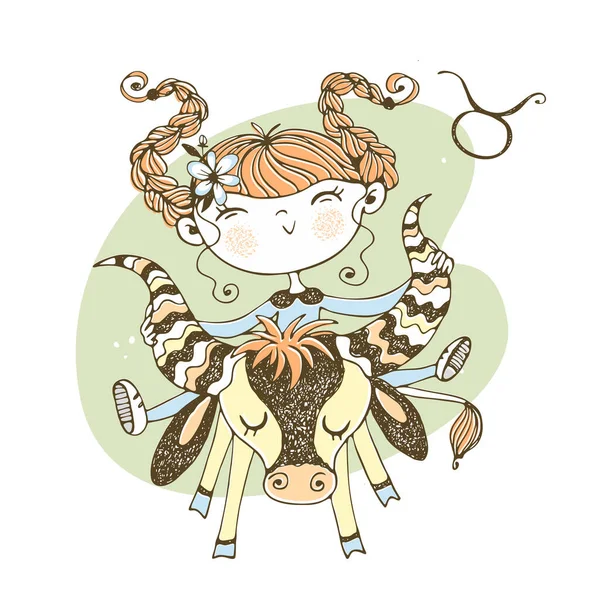 Signe Zodiaque Taureau Horoscope Drôle Pour Enfants Dans Style Doodle — Image vectorielle