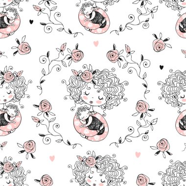 Annelik konusunda kusursuz bir düzen var. Anne ve bebek. Vektör.