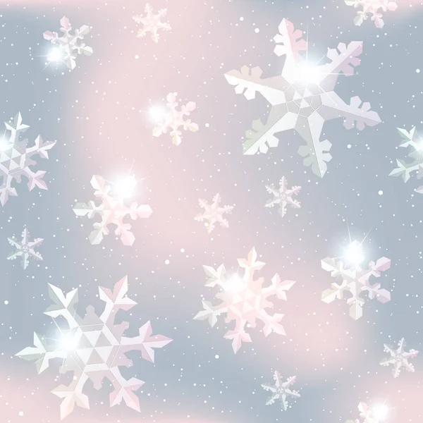 Nahtloses Schneeflockenmuster in grau und rosa — Stockvektor