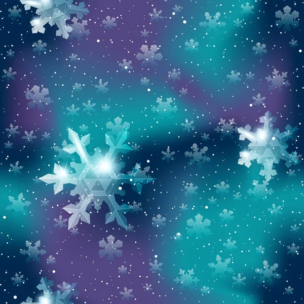 青と紫のシームレスな雪片のパターン — ストックベクタ