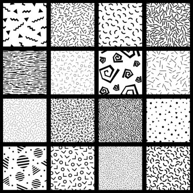 Set of basic memphis style patterns clipart