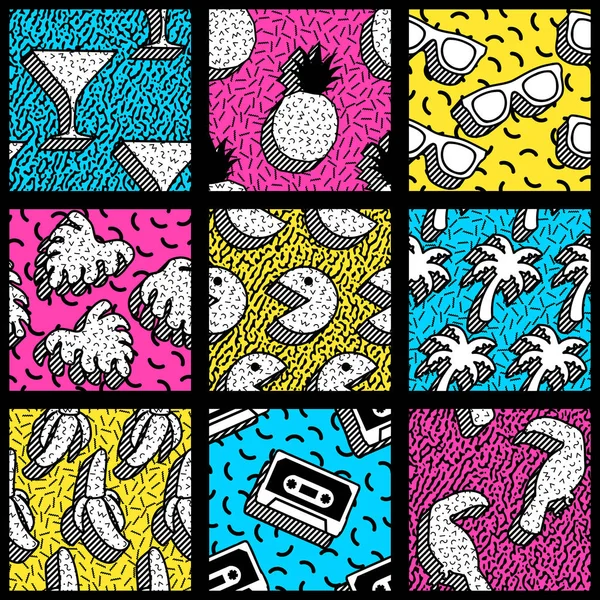 Set of vibrant 80's patterns — Stock Vector