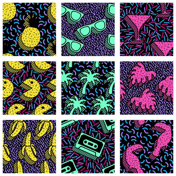 Conjunto de vibrantes patrones de los 80 — Archivo Imágenes Vectoriales